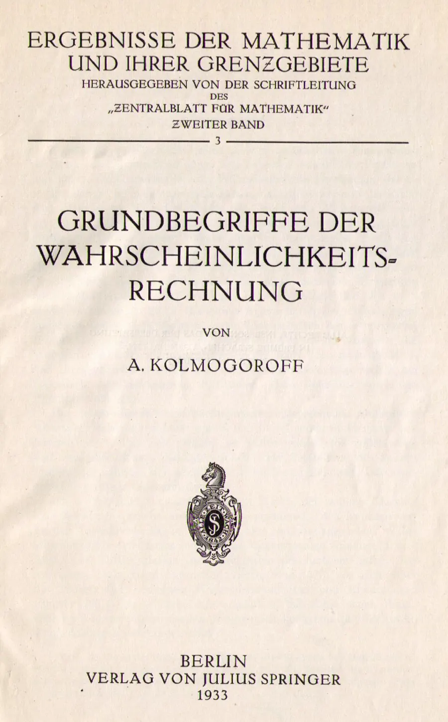 Титульный лист «Grundbegriffe der Wahrscheinlichkeitsrechnung», 1933